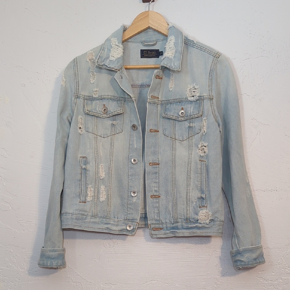 Light Blue Distressed Denim Jean Jacket Indie Sleeze Capsule Casual Basic Layer